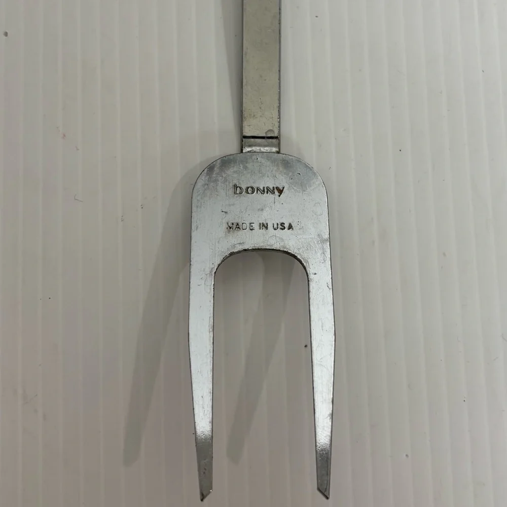 Vintage Bonny 2 Prong Meat Utility Turning Fork 12” Wooden Handle USA